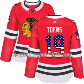 Chicago Blackhawks Jonathan Toews 19 Adidas 2017-2018 Rood USA Flag Fashion Authentic Shirt - Dames